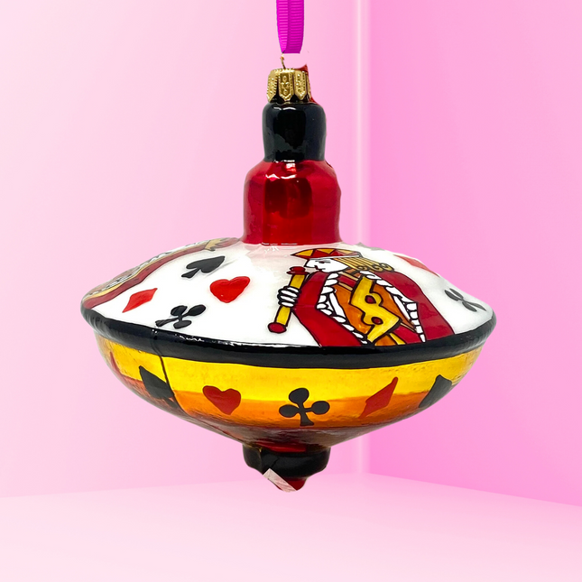 Playing Cards Spinning Top Glass Ornament
