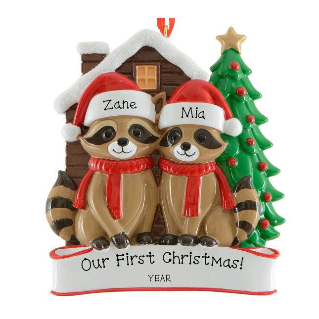 Personalized Raccoon Family Christmas Ornament (2-8 Names)