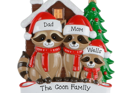 Personalized Raccoon Family Christmas Ornament (2-8 Names)