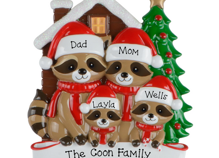 Personalized Raccoon Family Christmas Ornament (2-8 Names)