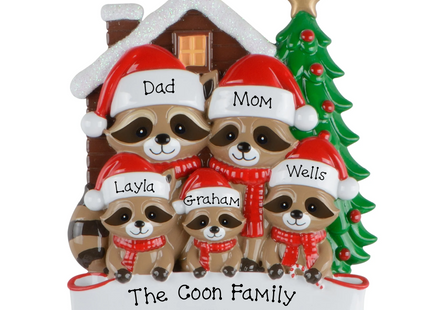 Personalized Raccoon Family Christmas Ornament (2-8 Names)