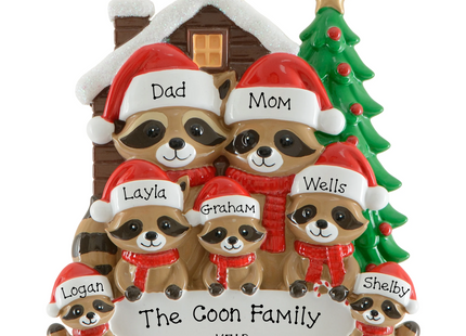 Personalized Raccoon Family Christmas Ornament (2-8 Names)