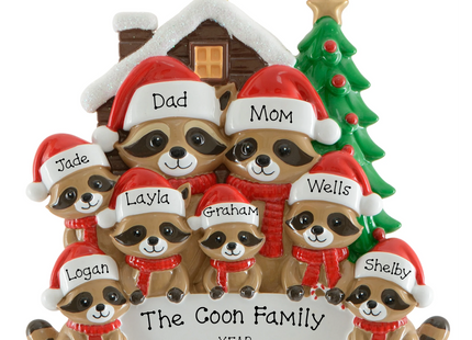 Personalized Raccoon Family Christmas Ornament (2-8 Names)