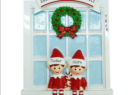 Personalized Christmas Elves on Window Ornament (1-5 Names)