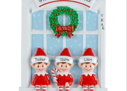 Personalized Christmas Elves on Window Ornament (1-5 Names)