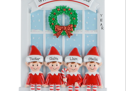 Personalized Christmas Elves on Window Ornament (1-5 Names)