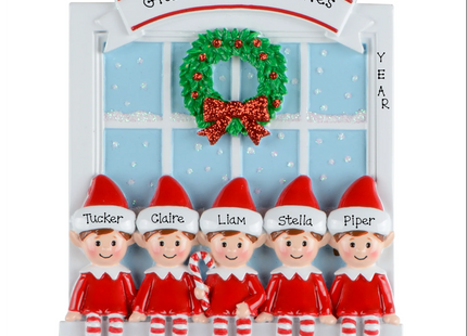 Personalized Christmas Elves on Window Ornament (1-5 Names)