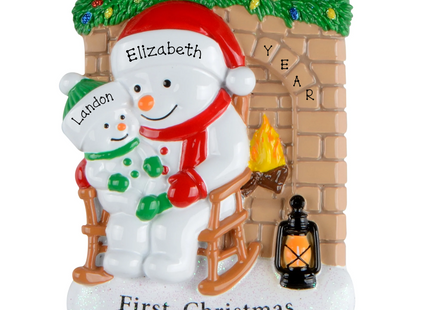 Personalized first Christmas as a big brother snowman ornament with big brother name, baby name and year.