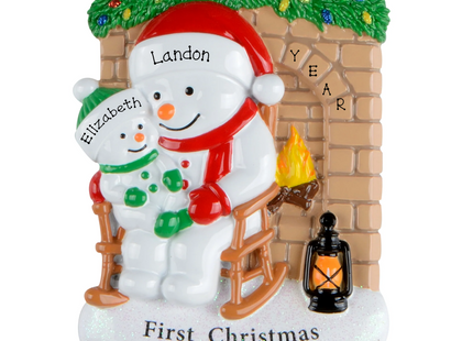 Personalized first Christmas as a big brother snowman ornament with big brother name, baby name and year.