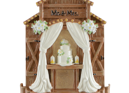 Personalized Rustic Barn Wedding Christmas Ornament