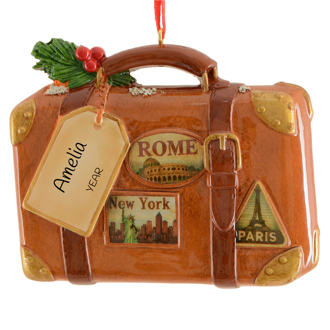 Personalized Travel Suitcase Christmas Ornament