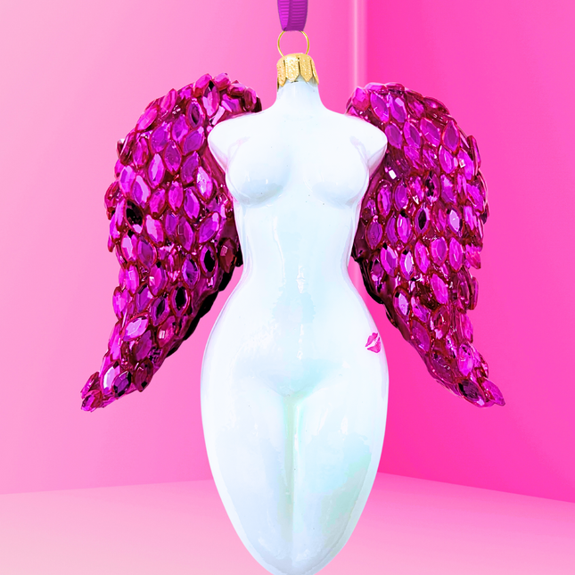 Celestina Winged Angel Sculpture Glass Ornament