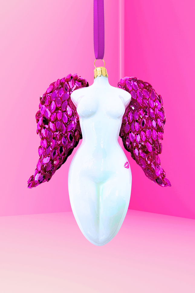 Celestina Winged Angel Sculpture Glass Ornament