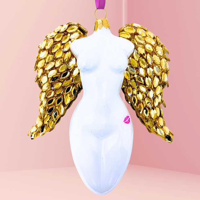 Golden Luxe Winged Angel Sculpture Glass Ornament