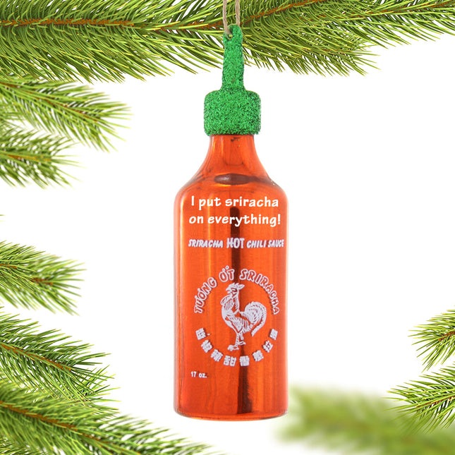 engraved personalized sriracha chili sauce bottle ornament – Christmas ornament, holiday tree decoration or gift