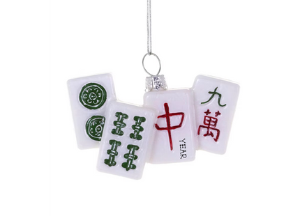 Personalized mahjong Christmas ornament featuring colorful mahjong tiles with custom year