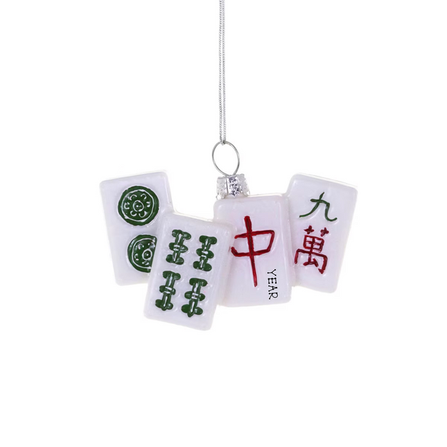 Personalized mahjong Christmas ornament featuring colorful mahjong tiles with custom year