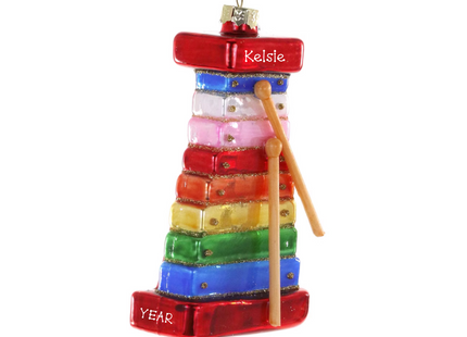 Personalized colorful xylophone Christmas ornament with mallets, custom name and year for musician or music student