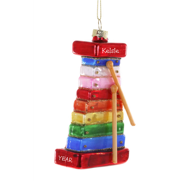 Personalized colorful xylophone Christmas ornament with mallets, custom name and year for musician or music student