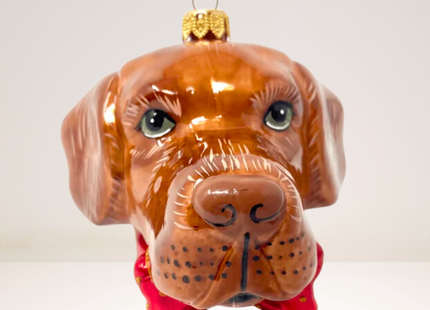 Chocolate Labrador Glass Christmas Ornament