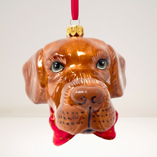 Chocolate Labrador Glass Christmas Ornament