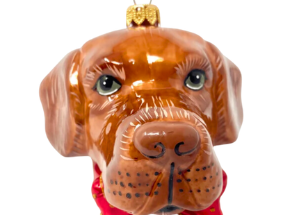 Chocolate Labrador Glass Christmas Ornament