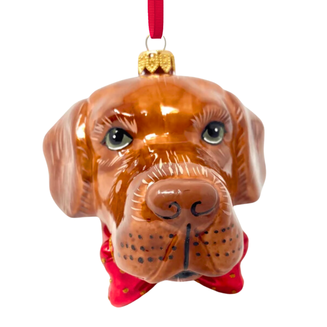 Chocolate Labrador Glass Christmas Ornament