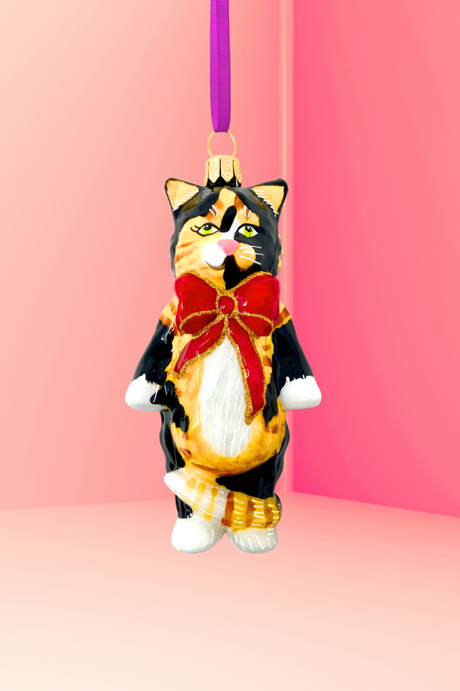 Cleo Calico Cat Glass Ornament