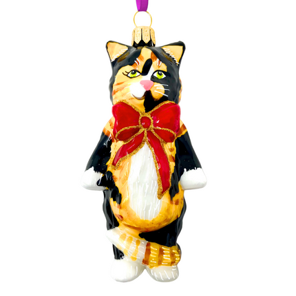 Cleo Calico Cat Glass Ornament