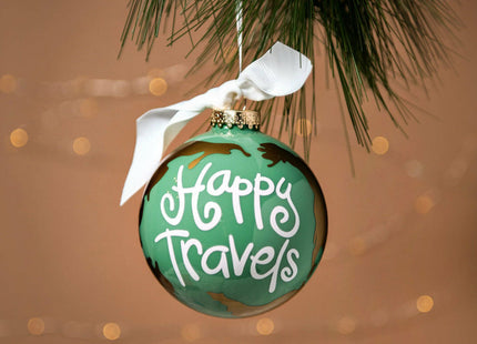 decorative personalized happy travels christmas ornament – Christmas ornament, holiday tree decoration or gift