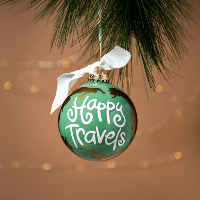 decorative personalized happy travels christmas ornament – Christmas ornament, holiday tree decoration or gift