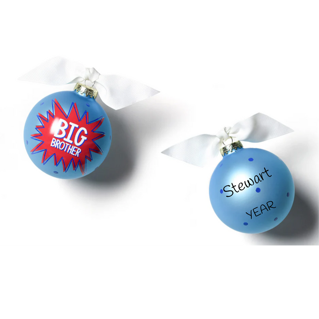 Personalized Big Brother blue glass ball Christmas ornament with custom name and year