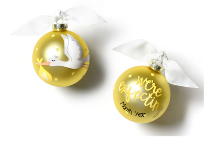 Personalized We're Expecting glass Christmas ornament with custom due month and year