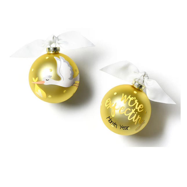 Personalized We're Expecting glass Christmas ornament with custom due month and year