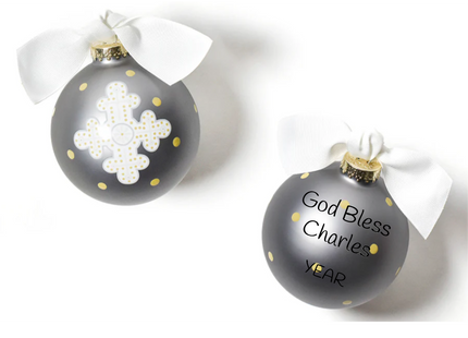 Personalized God Bless cross glass Christmas ornament with custom name and year