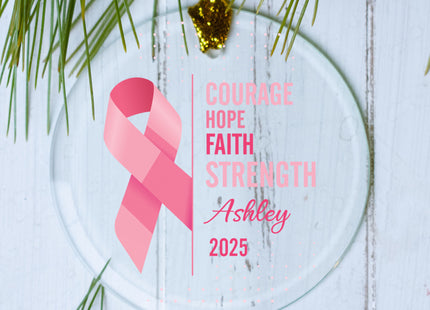 holiday personalized breast cancer awareness words christmas ornament – Christmas ornament, holiday tree decoration or gift