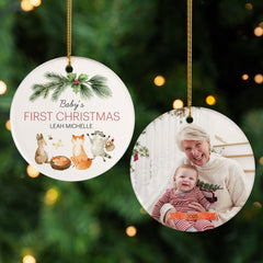 custom personalized woodland babies christmas ornament – Christmas ornament, holiday tree decoration or gift