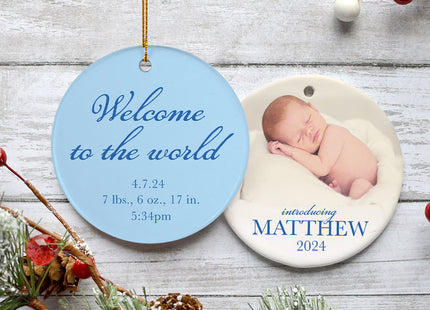 decorative personalized welcome to the world christmas ornament – Christmas ornament, holiday tree decoration or gift