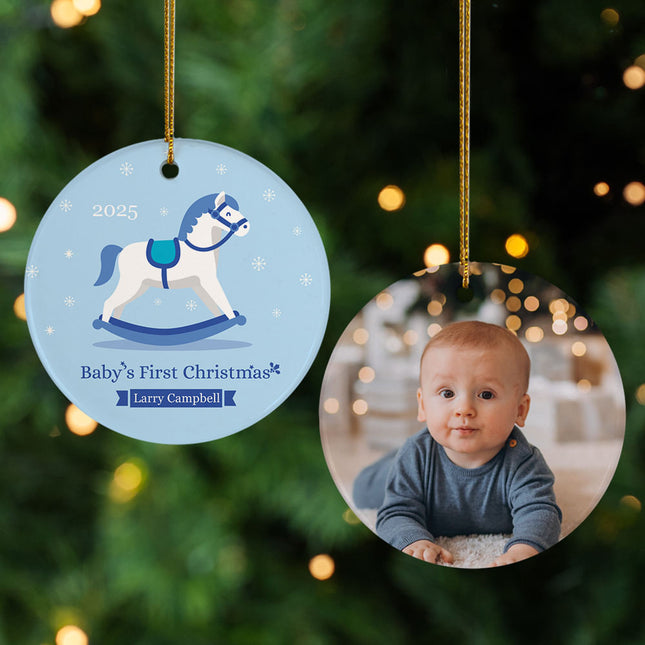 decorative personalized rocking horse baby's first christmas ornament – Christmas ornament, holiday tree decoration or gift