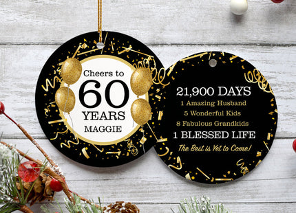 keepsake personalized golden 60th birthday christmas ornament – Christmas ornament, holiday tree decoration or gift
