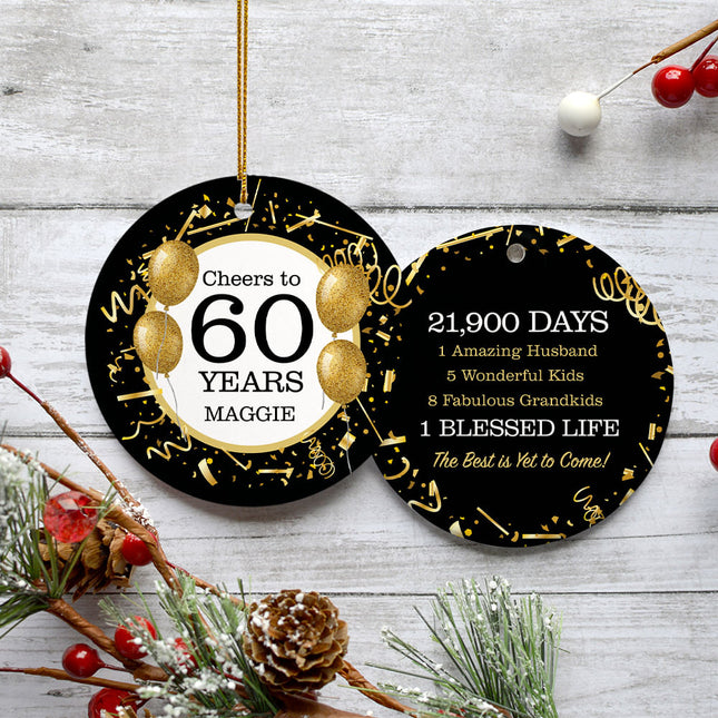 keepsake personalized golden 60th birthday christmas ornament – Christmas ornament, holiday tree decoration or gift