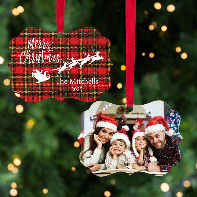 personalized personalized plaid santa christmas ornament – Christmas ornament, holiday tree decoration or gift