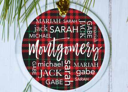 engraved personalized plaid family names christmas ornament – Christmas ornament, holiday tree decoration or gift