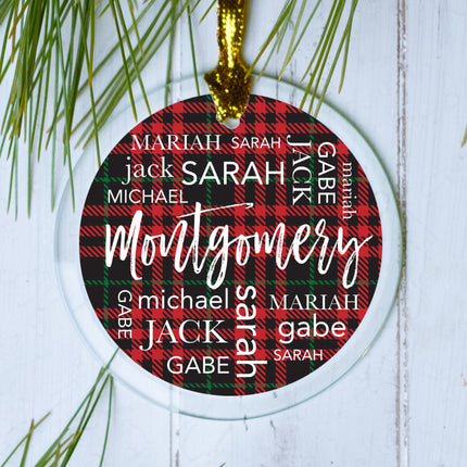 engraved personalized plaid family names christmas ornament – Christmas ornament, holiday tree decoration or gift