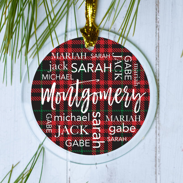 engraved personalized plaid family names christmas ornament – Christmas ornament, holiday tree decoration or gift
