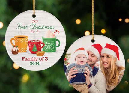 holiday personalized family of 3 christmas ornament – Christmas ornament, holiday tree decoration or gift