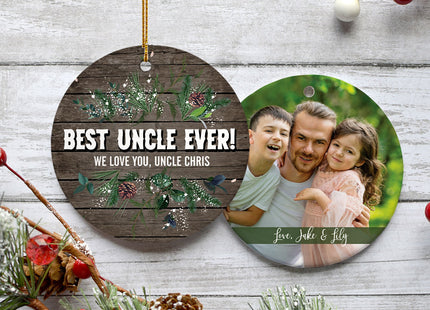 decorative personalized best uncle greenery christmas ornament – Christmas ornament, holiday tree decoration or gift