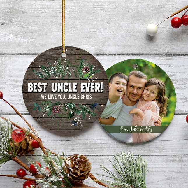 decorative personalized best uncle greenery christmas ornament – Christmas ornament, holiday tree decoration or gift