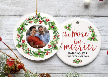 engraved personalized the more the merrier expecting christmas ornament – Christmas ornament, holiday tree decoration or gift
