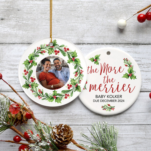engraved personalized the more the merrier expecting christmas ornament – Christmas ornament, holiday tree decoration or gift